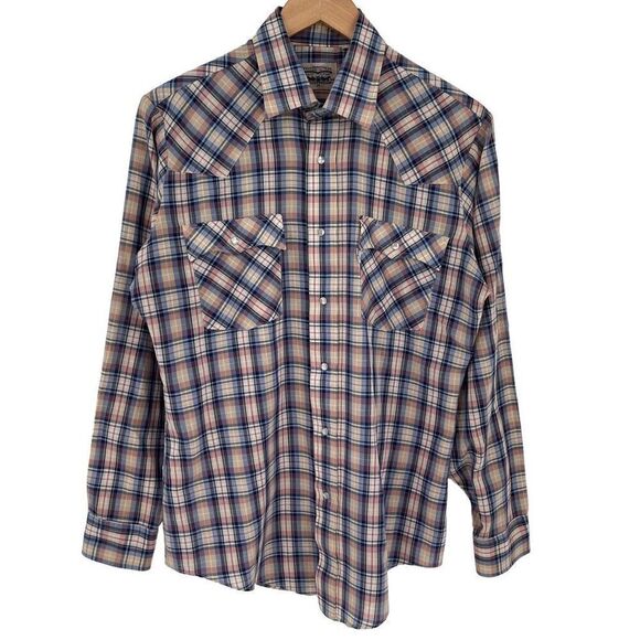 Vintage Levi's Plaid Pearl Snap Button Up Long Sleeve Western Shirt Men Medium - Picture 1 of 6